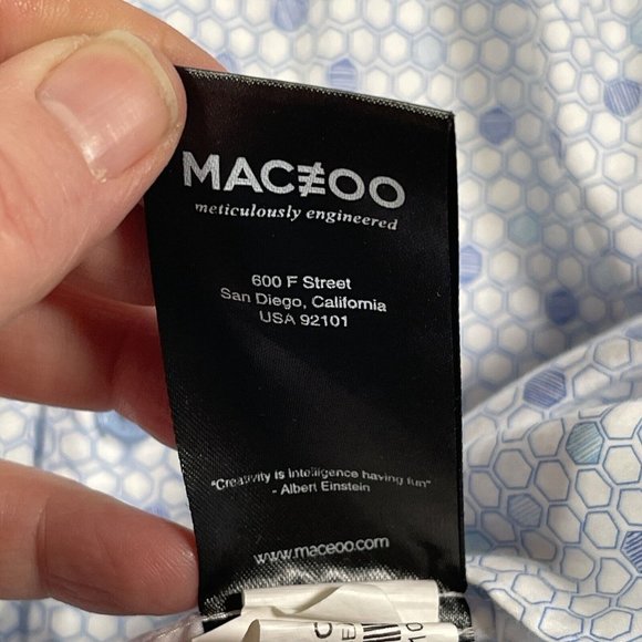 Maceoo Mens Button‎ Up Shirt Size 2XL Blue White Geometric Print Long Sleeve - Picture 9 of 10